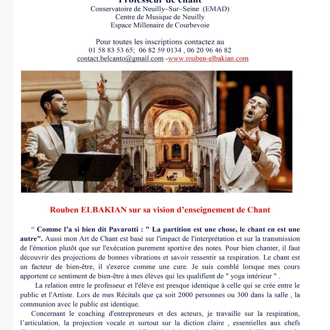 Singing Lessons And Coaching Vocal With The Tenor Rouben Elbakian / Places : Emad Et Centre De Musique À Neuilly-Sur-Seine 1